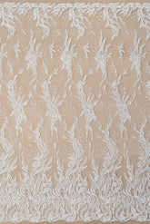 Dantela Couture Ivory cu Model Floral Liniar, cu Cristale, Perle si Paiete